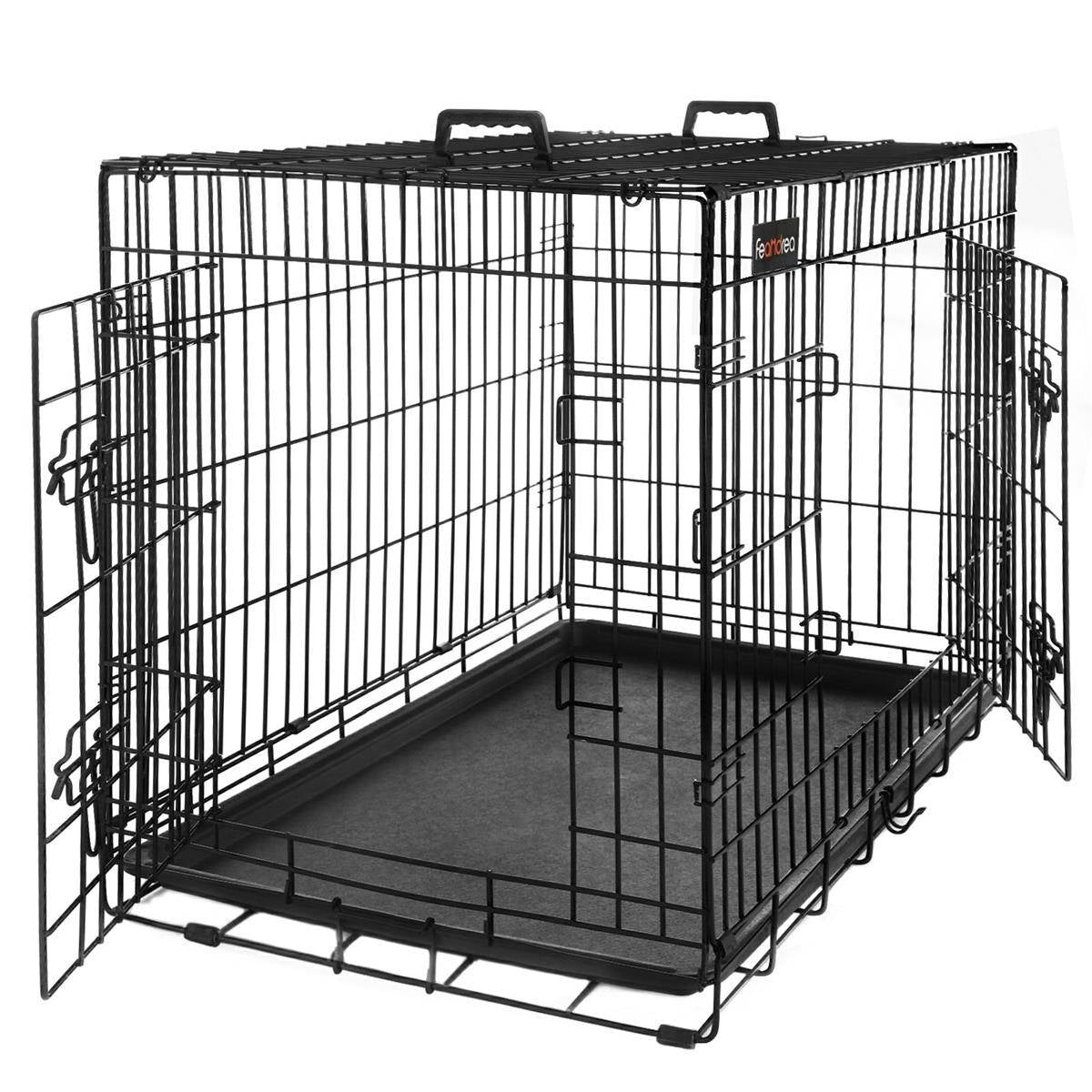 Kutyaketrec, kutyabox két ajtóval L, fekete 92x57x64cm-0